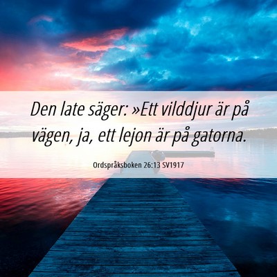 Picture 06 - Ordspråksboken 26:13 SV1917 - Den late säger: »Ett vilddjur är på vägen, - Bible Verse Picture