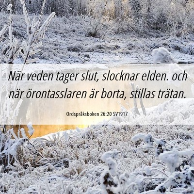 Picture 06 - Ordspråksboken 26:20 SV1917 - När veden tager slut, slocknar elden. och när - Bible Verse Picture