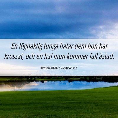 Picture 06 - Ordspråksboken 26:28 SV1917 - En lögnaktig tunga hatar dem hon har krossat, - Bible Verse Picture