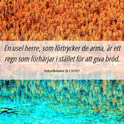 Picture 06 - Ordspråksboken 28:3 SV1917 - En usel herre, som förtrycker de arma, är ett - Bible Verse Picture