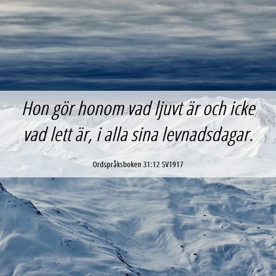 Picture 06 - Ordspråksboken 31:12 SV1917 - Hon gör honom vad ljuvt är och icke vad lett - Bible Verse Picture