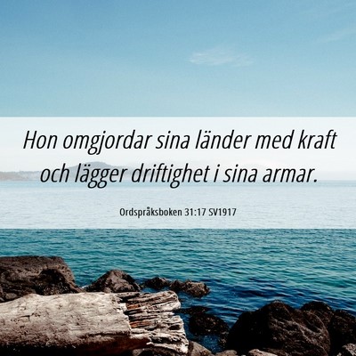 Picture 06 - Ordspråksboken 31:17 SV1917 - Hon omgjordar sina länder med kraft och lägger - Bible Verse Picture