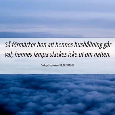 Picture 06 - Ordspråksboken 31:18 SV1917 - Så förmärker hon att hennes hushållning går - Bible Verse Picture