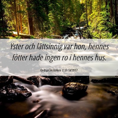Picture 06 - Ordspråksboken 7:11 SV1917 - Yster och lättsinnig var hon, hennes fötter - Bible Verse Picture