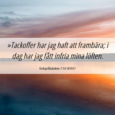 Picture 06 - Ordspråksboken 7:14 SV1917 - »Tackoffer har jag haft att frambära; i dag har - Bible Verse Picture