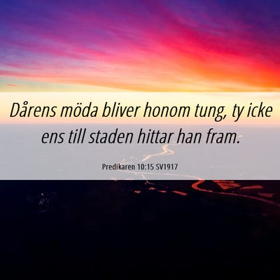 Picture 06 - Predikaren 10:15 SV1917 - Dårens möda bliver honom tung, ty icke ens till - Bible Verse Picture