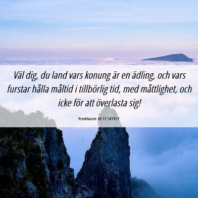 Picture 06 - Predikaren 10:17 SV1917 - Väl dig, du land vars konung är en ädling, och - Bible Verse Picture
