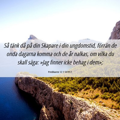 Picture 06 - Predikaren 12:1 SV1917 - Så tänk då på din Skapare i din ungdomstid, - Bible Verse Picture