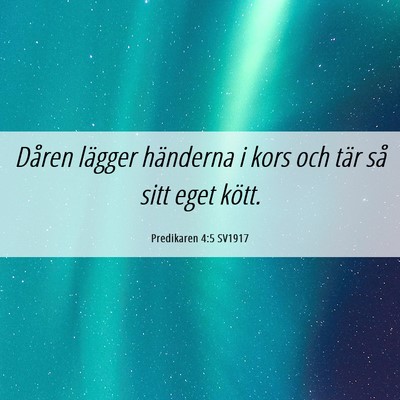 Picture 06 - Predikaren 4:5 SV1917 - Dåren lägger händerna i kors och tär så sitt - Bible Verse Picture