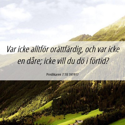 Picture 06 - Predikaren 7:18 SV1917 - Var icke alltför orättfärdig, och var icke en - Bible Verse Picture