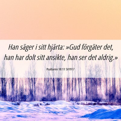 Picture 06 - Psaltaren 10:11 SV1917 - Han säger i sitt hjärta: »Gud förgäter det, - Bible Verse Picture