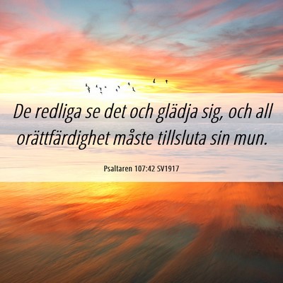 Picture 06 - Psaltaren 107:42 SV1917 - De redliga se det och glädja sig, och all - Bible Verse Picture
