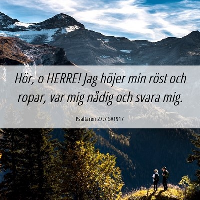 Picture 06 - Psaltaren 27:7 SV1917 - Hör, o HERRE! Jag höjer min röst och ropar, - Bible Verse Picture