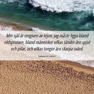 Picture 06 - Psaltaren 57:5 SV1917 - Min själ är omgiven av lejon, jag måste ligga - Bible Verse Picture