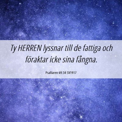 Picture 06 - Psaltaren 69:34 SV1917 - Ty HERREN lyssnar till de fattiga och föraktar - Bible Verse Picture