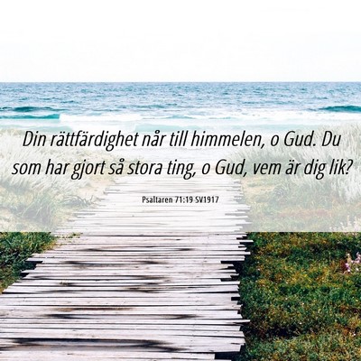 Picture 06 - Psaltaren 71:19 SV1917 - Din rättfärdighet når till himmelen, o Gud. Du - Bible Verse Picture