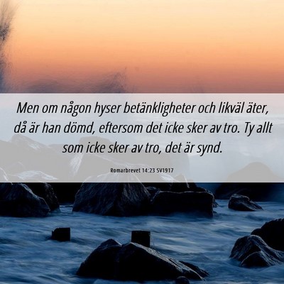 Picture 06 - Romarbrevet 14:23 SV1917 - Men om någon hyser betänkligheter och likväl - Bible Verse Picture