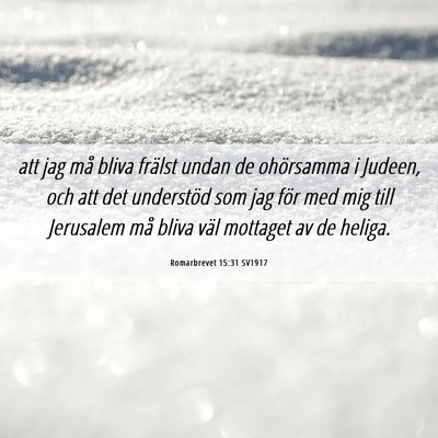 Picture 06 - Romarbrevet 15:31 SV1917 - att jag må bliva frälst undan de ohörsamma i - Bible Verse Picture