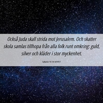 Picture 06 - Sakaria 14:14 SV1917 - Också Juda skall strida mot Jerusalem. Och - Bible Verse Picture