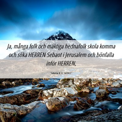 Picture 06 - Sakaria 8:22 SV1917 - Ja, många folk och mäktiga hednafolk skola - Bible Verse Picture