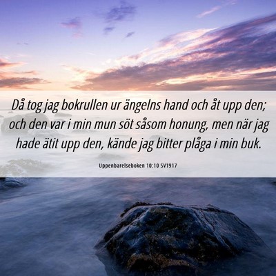 Picture 06 - Uppenbarelseboken 10:10 SV1917 - Då tog jag bokrullen ur ängelns hand och åt - Bible Verse Picture