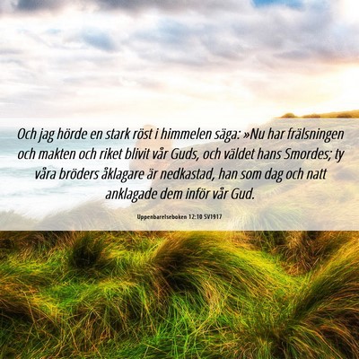 Picture 06 - Uppenbarelseboken 12:10 SV1917 - Och jag hörde en stark röst i himmelen säga: - Bible Verse Picture