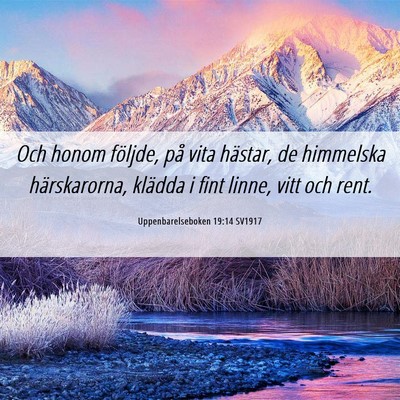 Picture 06 - Uppenbarelseboken 19:14 SV1917 - Och honom följde, på vita hästar, de himmelska - Bible Verse Picture