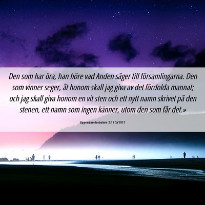 Picture 06 - Uppenbarelseboken 2:17 SV1917 - Den som har öra, han höre vad Anden säger till - Bible Verse Picture