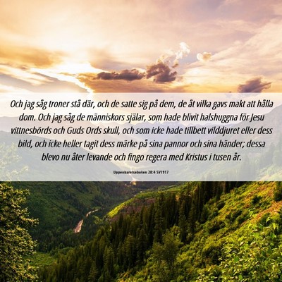 Picture 06 - Uppenbarelseboken 20:4 SV1917 - Och jag såg troner stå där, och de satte sig - Bible Verse Picture