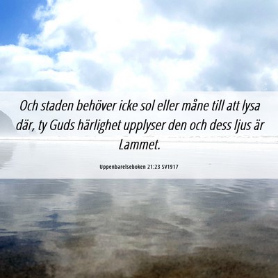 Picture 06 - Uppenbarelseboken 21:23 SV1917 - Och staden behöver icke sol eller måne till att - Bible Verse Picture