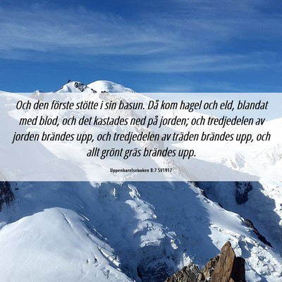 Picture 06 - Uppenbarelseboken 8:7 SV1917 - Och den förste stötte i sin basun. Då kom - Bible Verse Picture