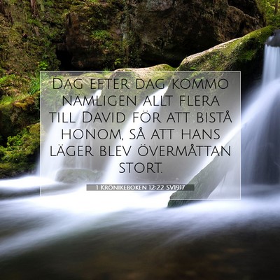 Picture 07 - 1 Krönikeboken 12:22 SV1917 - Dag efter dag kommo nämligen allt flera till - Bible Verse Picture