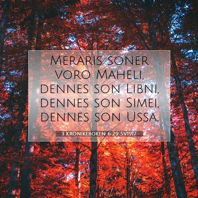 Picture 07 - 1 Krönikeboken 6:29 SV1917 - Meraris söner voro Maheli, dennes son Libni, - Bible Verse Picture