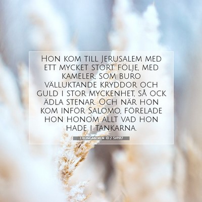 Picture 07 - 1 Kungaboken 10:2 SV1917 - Hon kom till Jerusalem med ett mycket stort - Bible Verse Picture