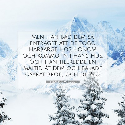 Picture 07 - 1 Mosebok 19:3 SV1917 - Men han bad dem så enträget, att de togo - Bible Verse Picture