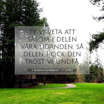 Picture 07 - 2 Korinthierbrevet 1:7 SV1917 - ty vi veta att såsom I delen våra lidanden, så - Bible Verse Picture
