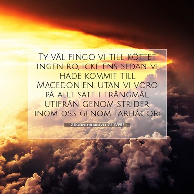Picture 07 - 2 Korinthierbrevet 7:5 SV1917 - Ty väl fingo vi till köttet ingen ro, icke ens - Bible Verse Picture