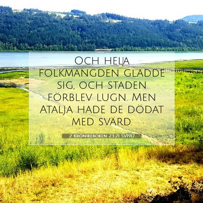 Picture 07 - 2 Krönikeboken 23:21 SV1917 - Och hela folkmängden gladde sig, och staden - Bible Verse Picture