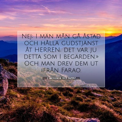 Picture 07 - 2 Mosebok 10:11 SV1917 - Nej; I män mån gå åstad och hålla - Bible Verse Picture