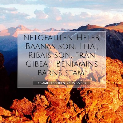 Picture 07 - 2 Samuelsboken 23:29 SV1917 - netofatiten Heleb, Baanas son; Ittai, Ribais son, - Bible Verse Picture