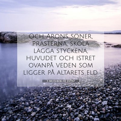 Picture 07 - 3 Mosebok 1:8 SV1917 - Och Arons söner, prästerna, skola lägga - Bible Verse Picture