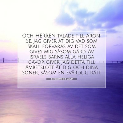 Picture 07 - 4 Mosebok 18:8 SV1917 - Och HERREN talade till Aron: Se, jag giver åt - Bible Verse Picture