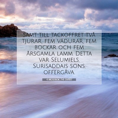 Picture 07 - 4 Mosebok 7:41 SV1917 - samt till tackoffret två tjurar, fem vädurar, - Bible Verse Picture
