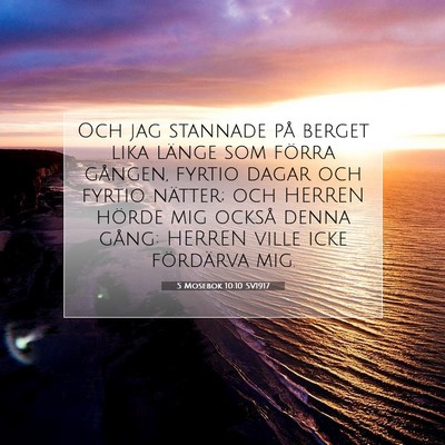 Picture 07 - 5 Mosebok 10:10 SV1917 - Och jag stannade på berget lika länge som - Bible Verse Picture
