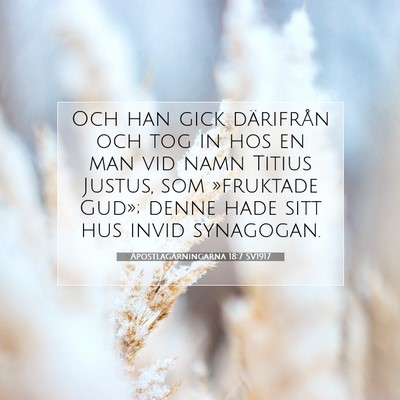 Picture 07 - Apostlagärningarna 18:7 SV1917 - Och han gick därifrån och tog in hos en man vid - Bible Verse Picture