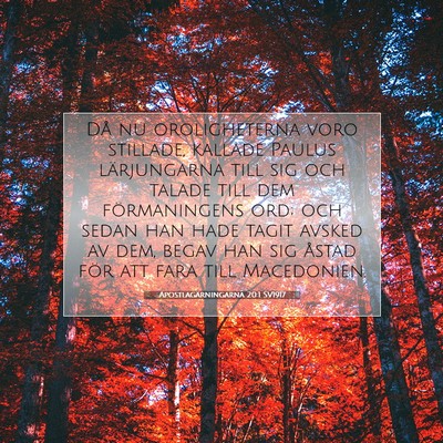 Picture 07 - Apostlagärningarna 20:1 SV1917 - Då nu oroligheterna voro stillade, kallade - Bible Verse Picture