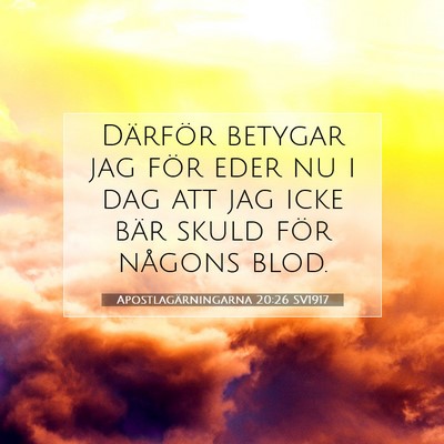Picture 07 - Apostlagärningarna 20:26 SV1917 - Därför betygar jag för eder nu i dag att jag - Bible Verse Picture