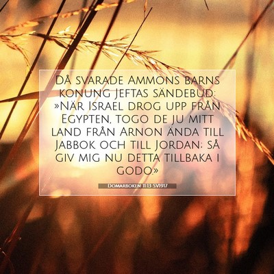 Picture 07 - Domarboken 11:13 SV1917 - Då svarade Ammons barns konung Jeftas sändebud: - Bible Verse Picture