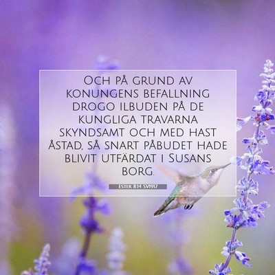 Picture 07 - Ester 8:14 SV1917 - Och på grund av konungens befallning drogo - Bible Verse Picture