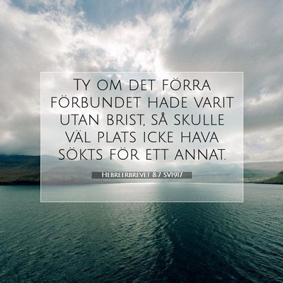 Picture 07 - Hebreerbrevet 8:7 SV1917 - Ty om det förra förbundet hade varit utan - Bible Verse Picture